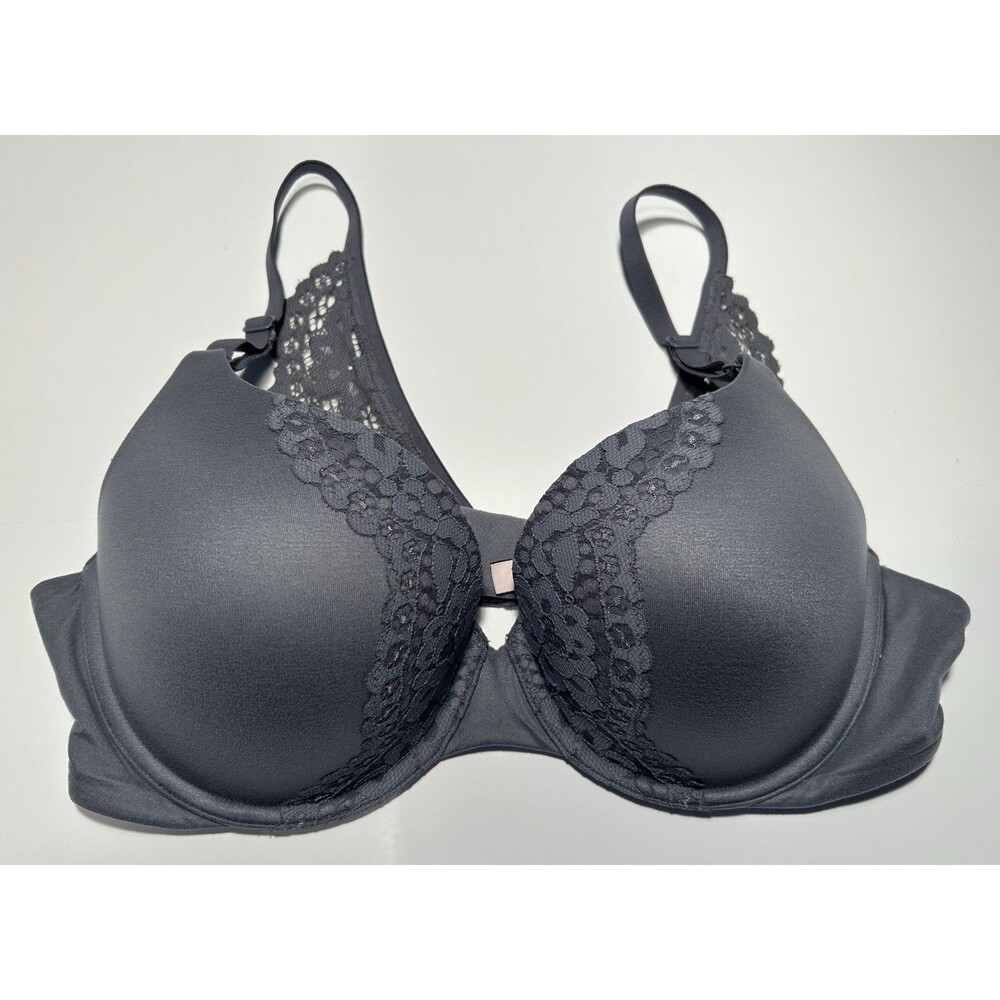 Victoria’s Secret Perfect Shape T-shirt Bra Size 38C Lace Detail Padded Gray
